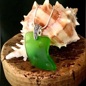 Large Green Seaglass on Sterling Silver chain